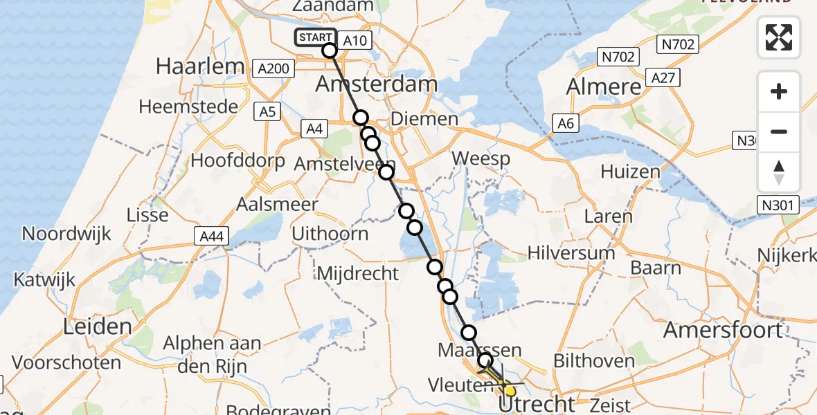 Routekaart van de vlucht: Lifeliner 1 naar Utrecht, Kompasweg