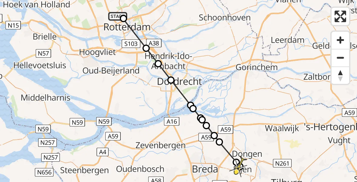 Routekaart van de vlucht: Lifeliner 2 naar Rijen, Hilda Verwey-Jonkerstraat