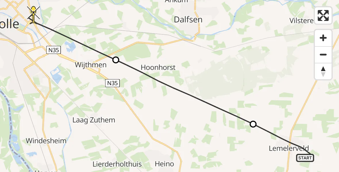 Routekaart van de vlucht: Lifeliner 3 naar Zwolle, Blikman Kikkertweg