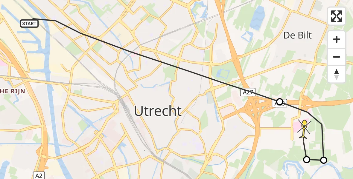 Routekaart van de vlucht: Lifeliner 1 naar Universitair Medisch Centrum Utrecht, Balderikstraat