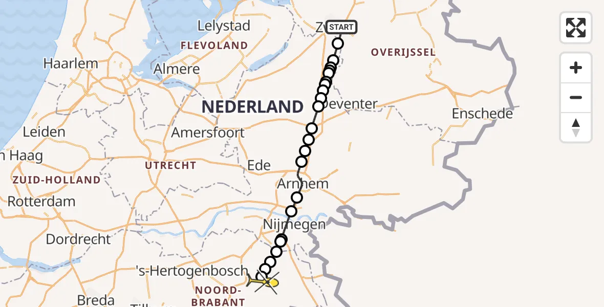 Routekaart van de vlucht: Lifeliner 3 naar Vliegbasis Volkel, Dokter van Heesweg