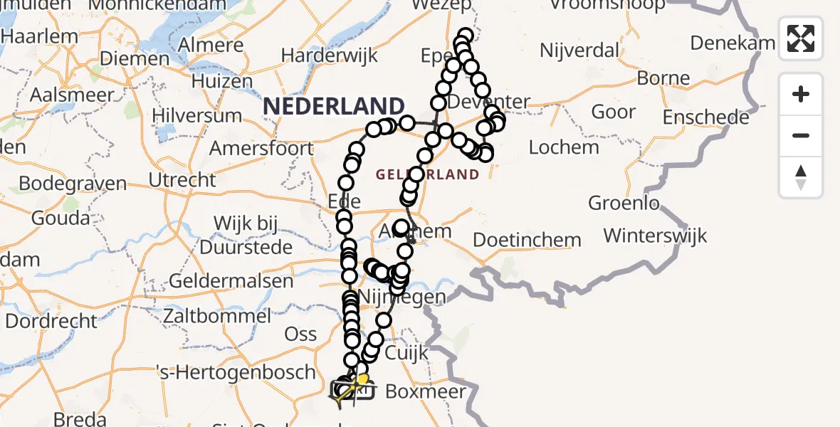 Routekaart van de vlucht: Politieheli naar Vliegbasis Volkel, Zeelandsedijk