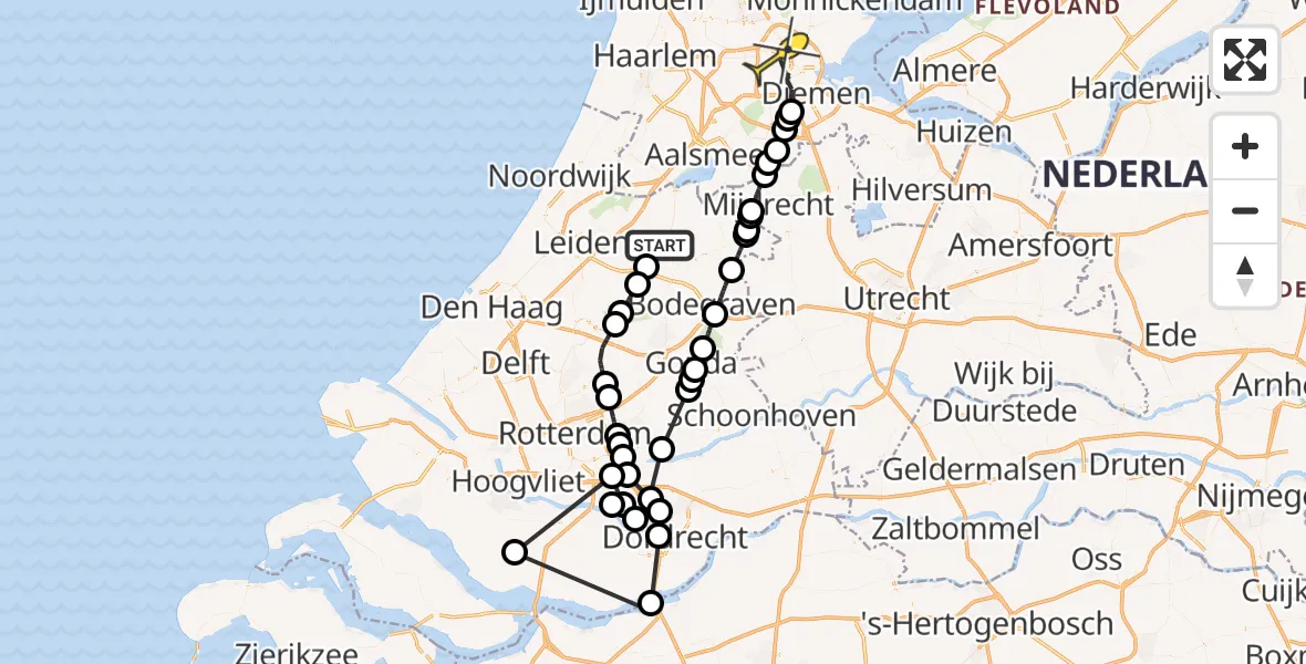 Routekaart van de vlucht: Politieheli naar Amsterdam, 's-Molenaarspad