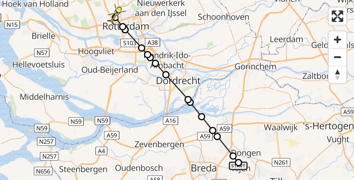 Routekaart van de vlucht: Lifeliner 2 naar Rotterdam The Hague Airport, Hertenpad