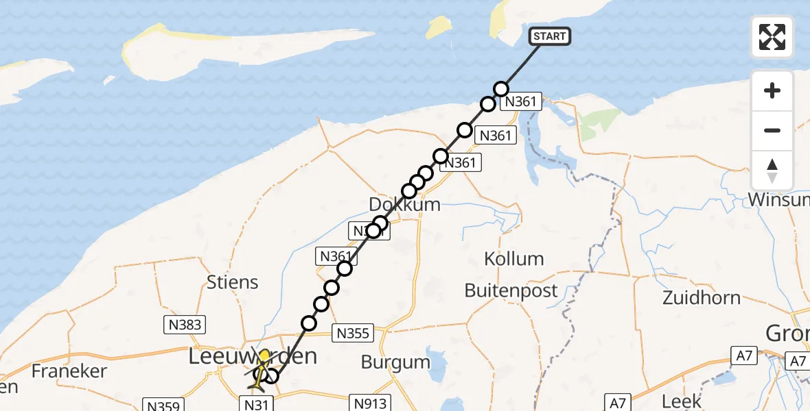 Routekaart van de vlucht: Ambulanceheli naar Leeuwarden, Groote Siege