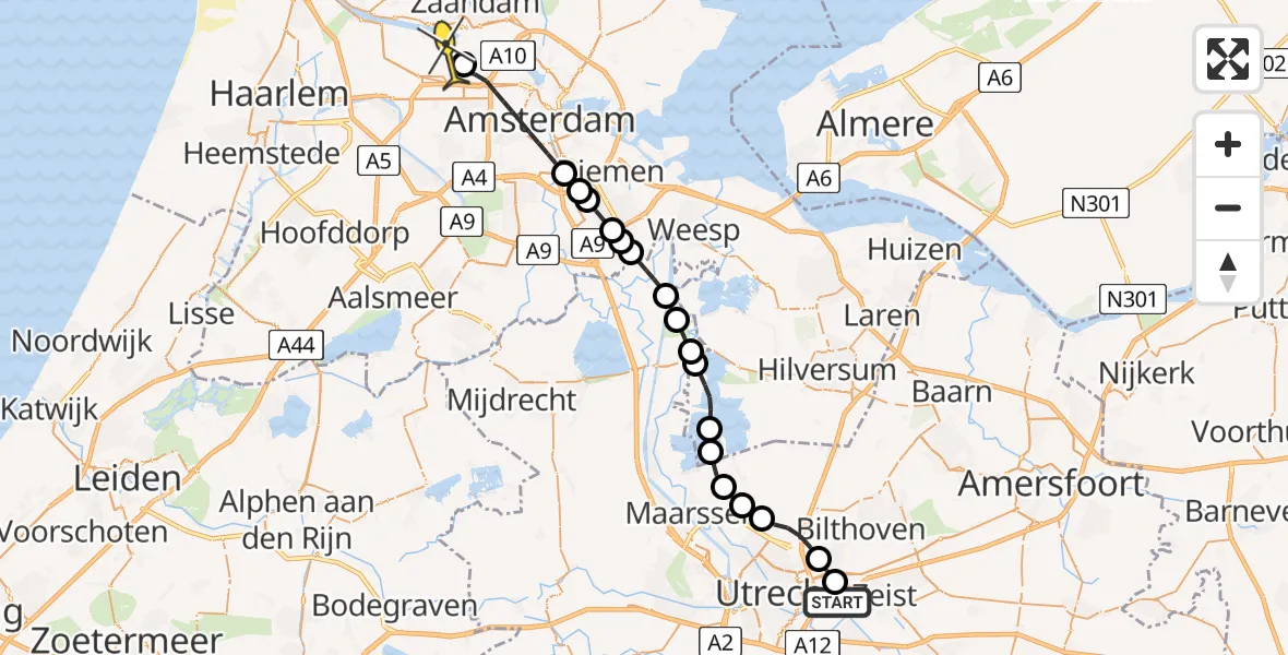 Routekaart van de vlucht: Lifeliner 1 naar Amsterdam Heliport, Uppsalapad