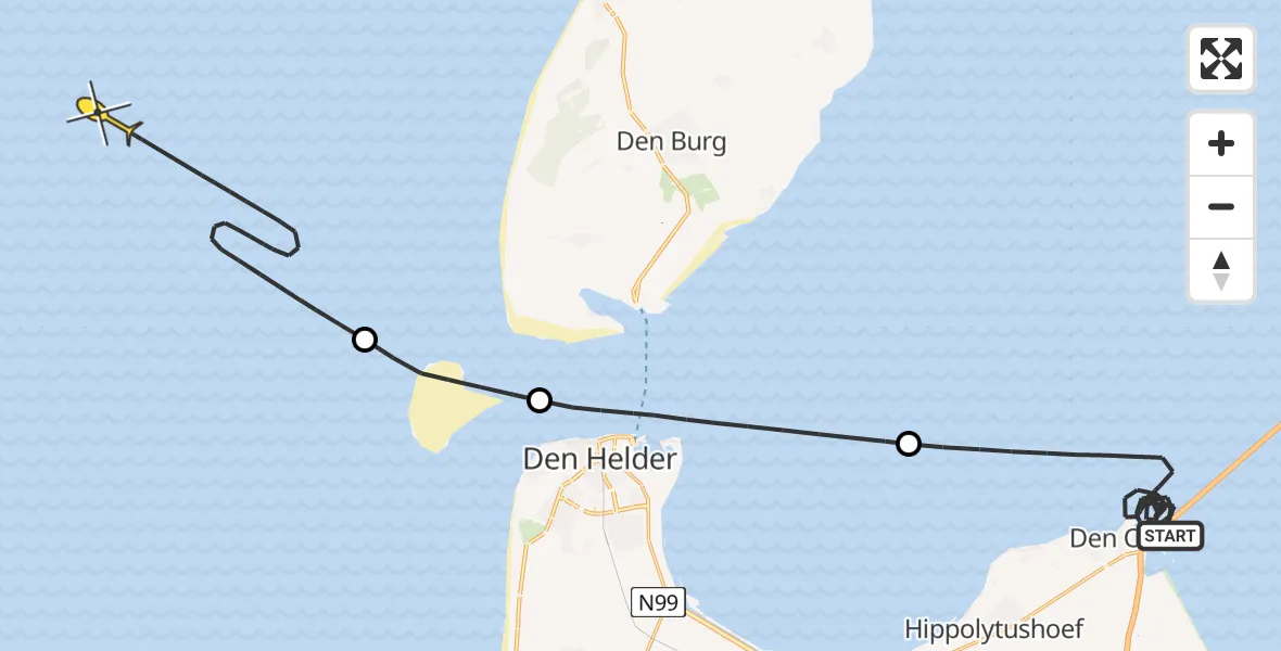 Routekaart van de vlucht: Kustwachthelikopter naar Afsluitdijk