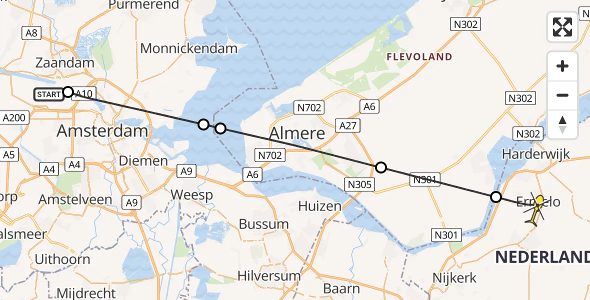 Routekaart van de vlucht: Lifeliner 1 naar Ermelo, Westhavenweg