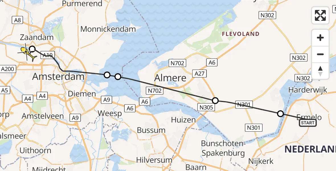 Routekaart van de vlucht: Lifeliner 1 naar Amsterdam Heliport, Wiekslag