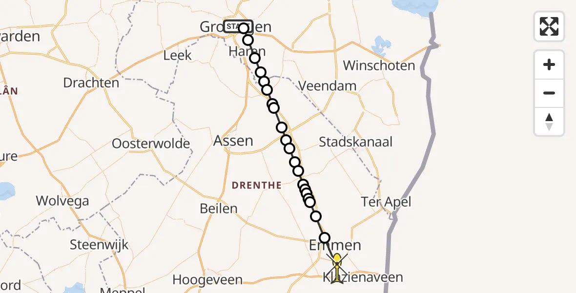 Routekaart van de vlucht: Lifeliner 4 naar Emmen, Oostersingel