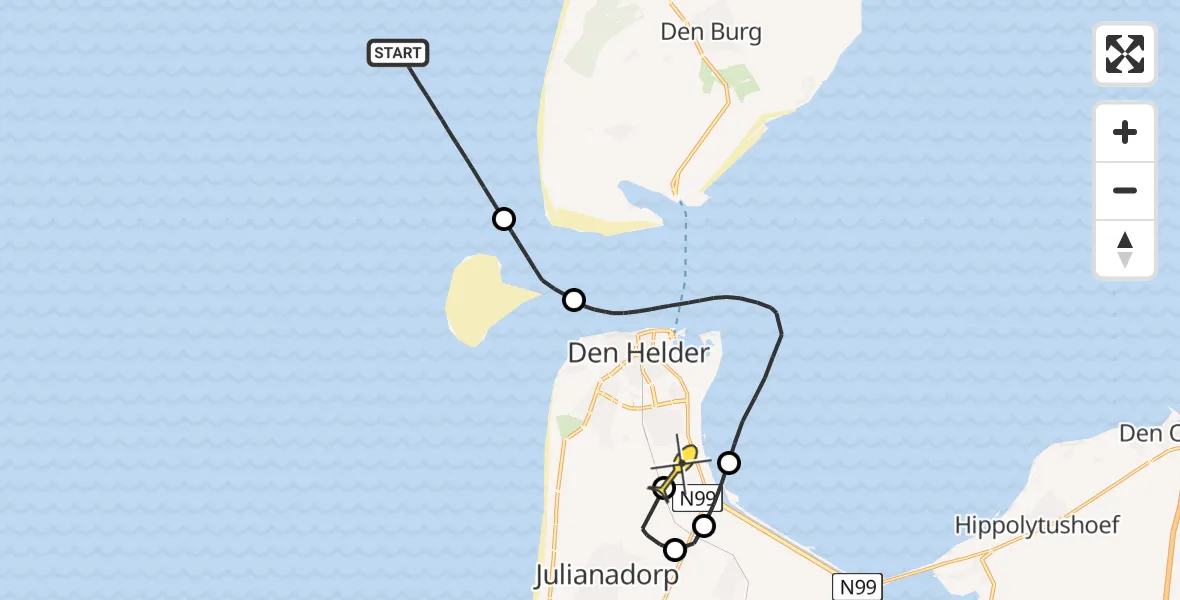 Routekaart van de vlucht: Kustwachthelikopter naar Vliegveld De Kooy, Luchthavenweg