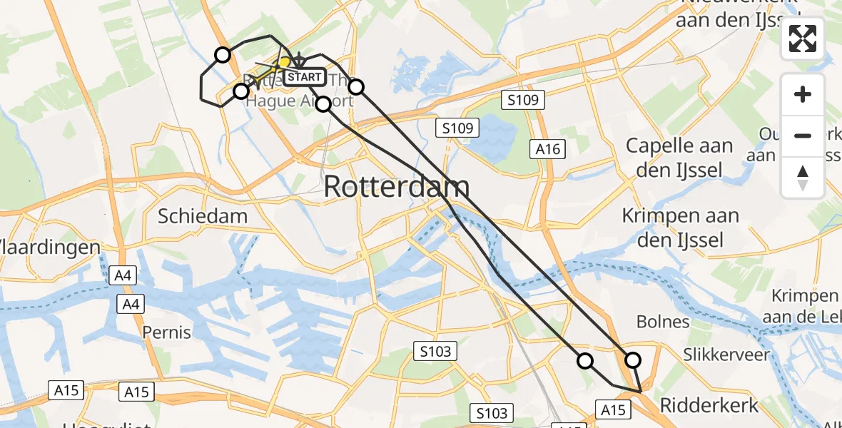 Routekaart van de vlucht: Lifeliner 2 naar Rotterdam The Hague Airport, Bovendijk