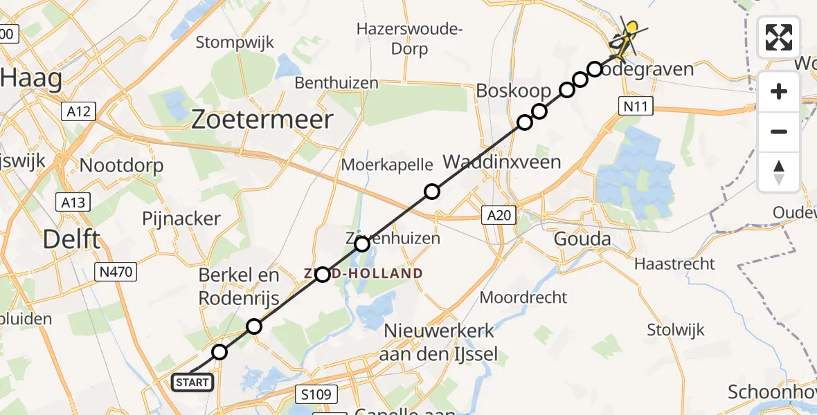 Routekaart van de vlucht: Lifeliner 2 naar Bodegraven, Bovendijk