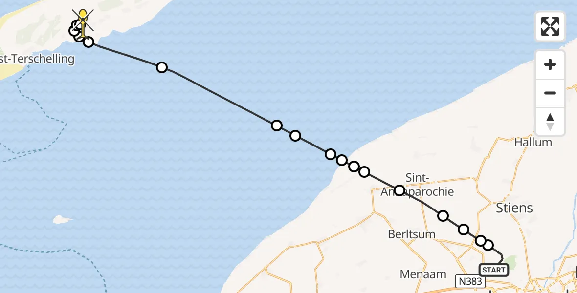 Routekaart van de vlucht: Ambulanceheli naar Midsland, Keegsdijkje