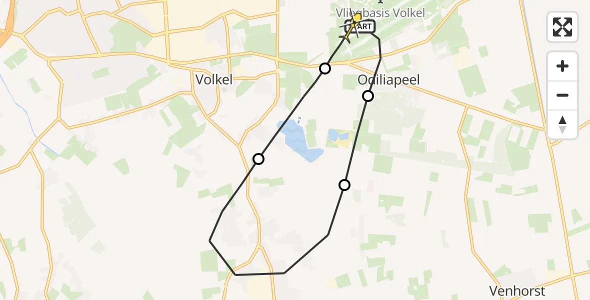 Routekaart van de vlucht: Lifeliner 3 naar Vliegbasis Volkel, Houtduiflaan