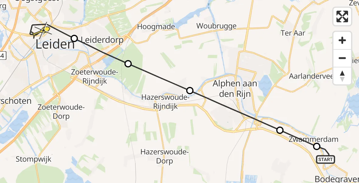 Routekaart van de vlucht: Lifeliner 2 naar Leiden, Rijksstraatweg