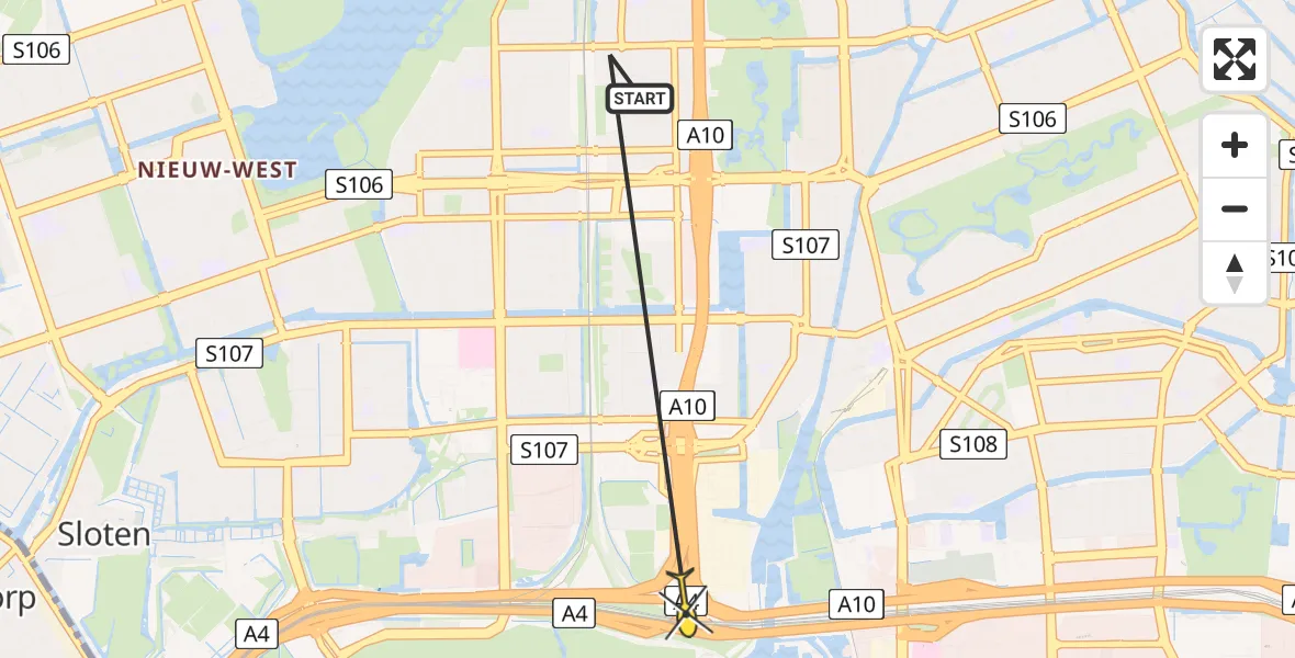 Routekaart van de vlucht: Politieheli naar Amsterdam, Nieuwe Haagseweg