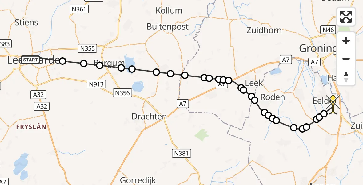 Routekaart van de vlucht: Lifeliner 4 naar Groningen Airport Eelde, Noorderstadsgracht