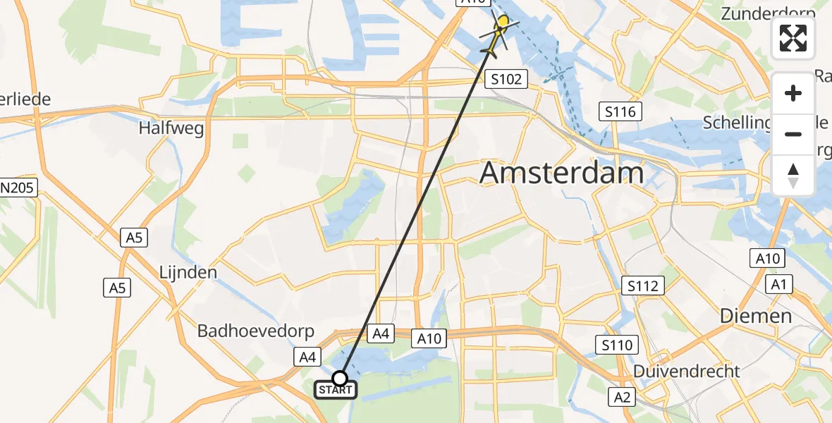 Routekaart van de vlucht: Politiehelikopter naar Amsterdam, Thomas R. Malthusstraat