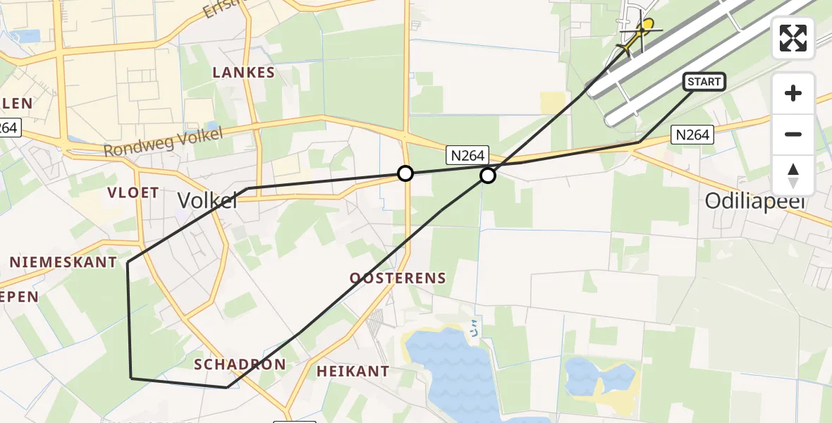 Routekaart van de vlucht: Lifeliner 3 naar Vliegbasis Volkel, Rouwstraat