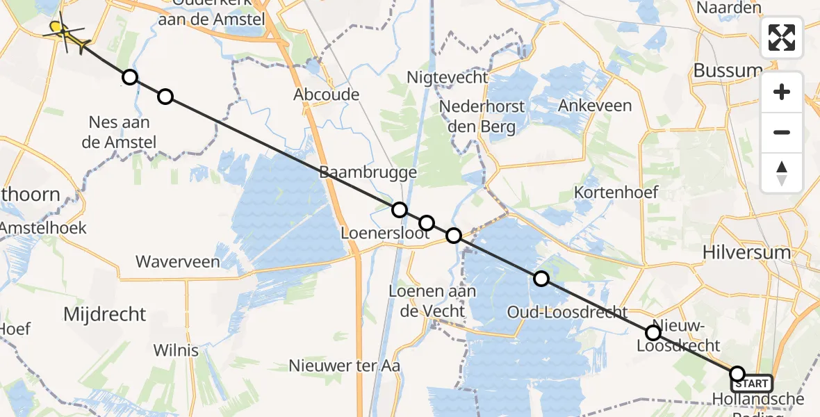 Routekaart van de vlucht: Politieheli naar Amstelveen, Noodweg