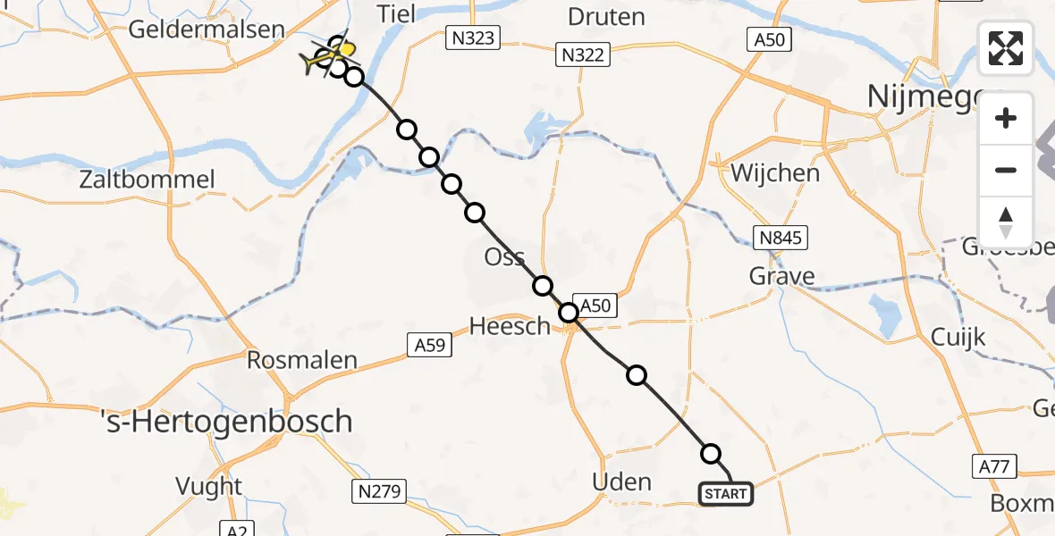 Routekaart van de vlucht: Lifeliner 3 naar Wadenoijen, Zeelandsedijk