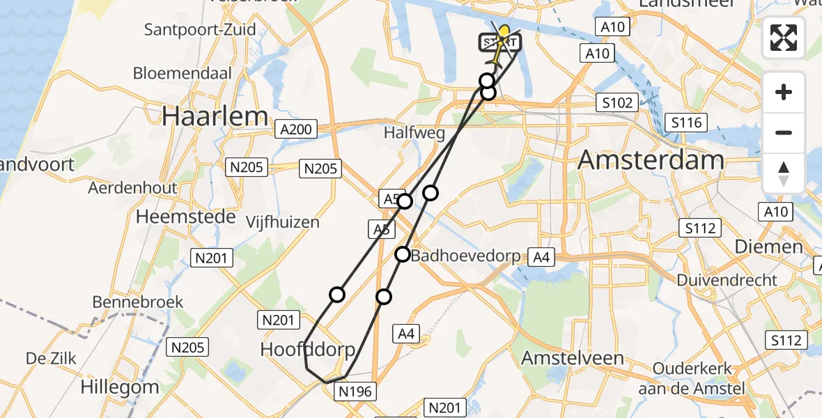 Routekaart van de vlucht: Lifeliner 1 naar Amsterdam Heliport, Lipariweg