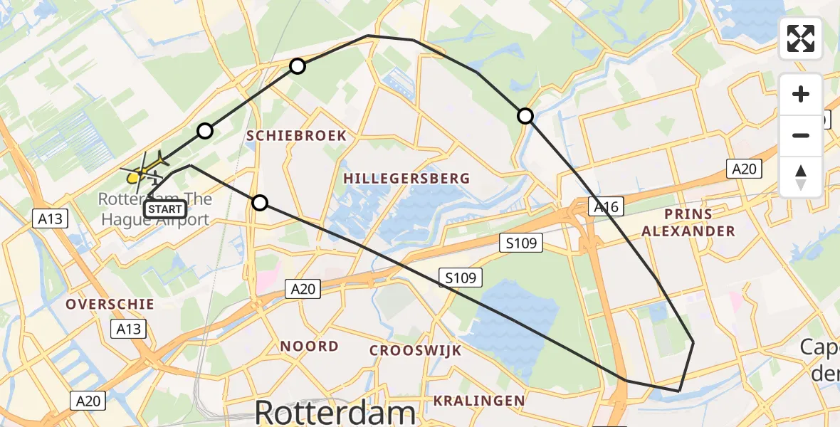 Routekaart van de vlucht: Lifeliner 2 naar Rotterdam The Hague Airport, Bovendijk