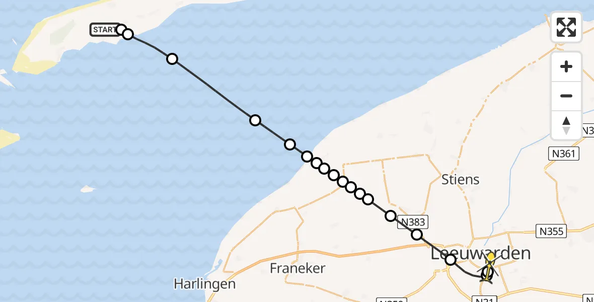 Routekaart van de vlucht: Ambulanceheli naar Leeuwarden, Westerkeijnweg