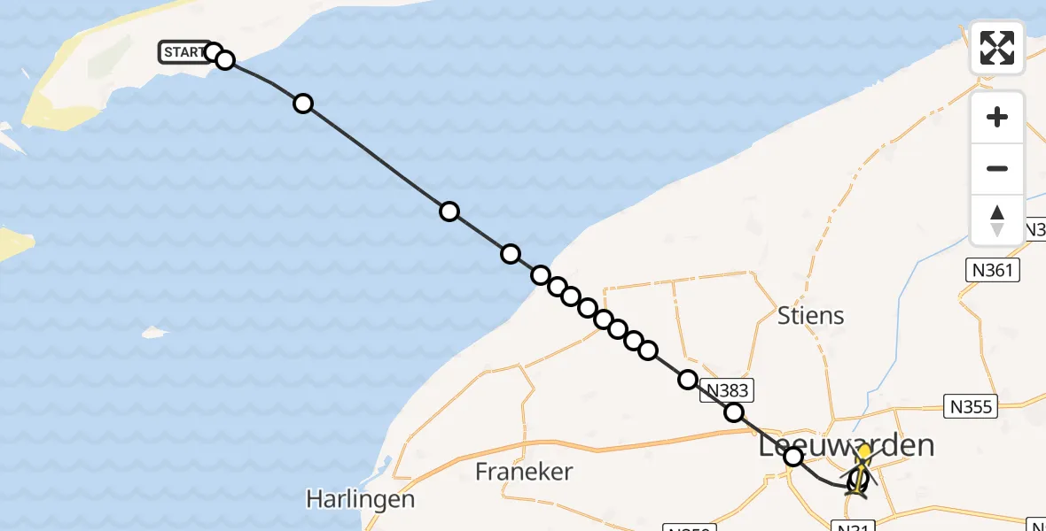 Routekaart van de vlucht: Ambulancehelikopter naar Leeuwarden, Westerkeijnweg