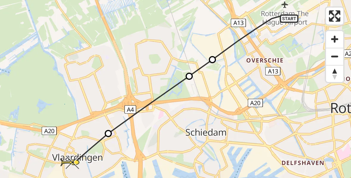 Routekaart van de vlucht: Lifeliner 2 naar Vlaardingen, Zaventembaan