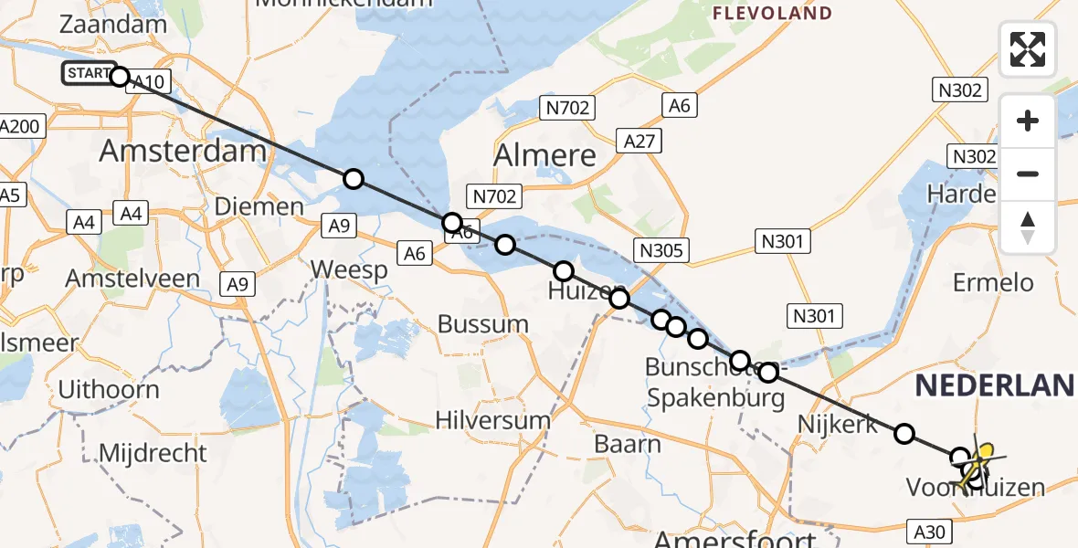 Routekaart van de vlucht: Lifeliner 1 naar Nijkerk, Dukdalfweg