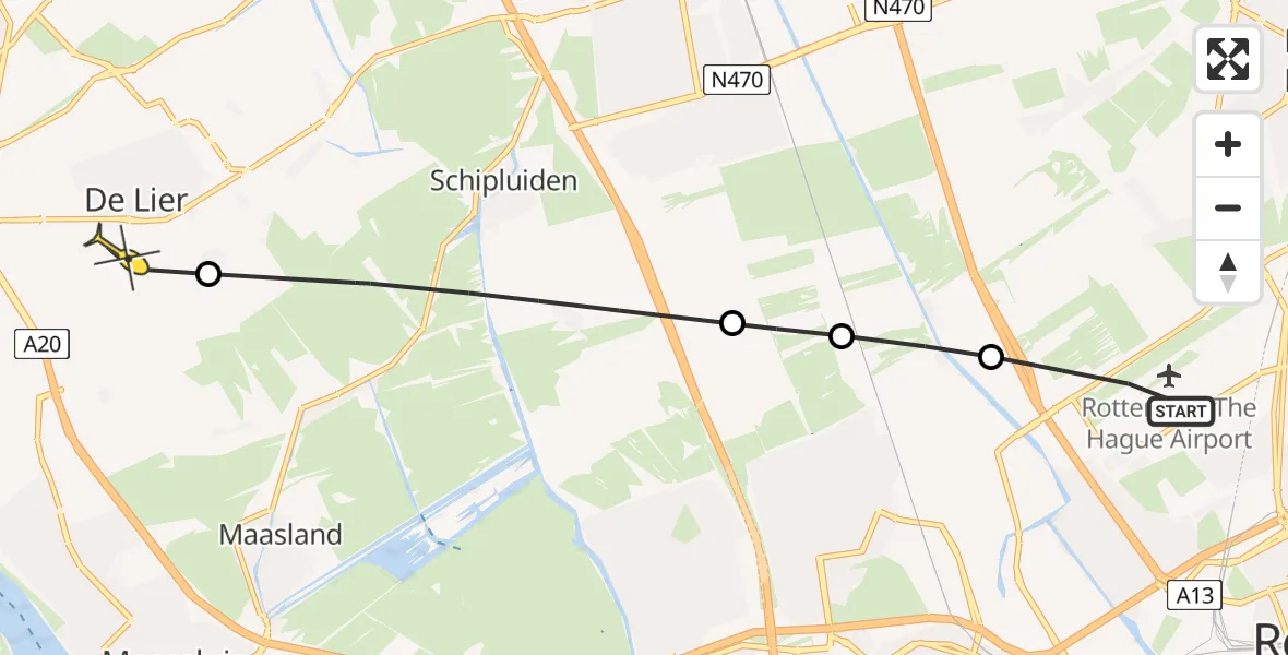 Routekaart van de vlucht: Lifeliner 2 naar De Lier, Hoogweg