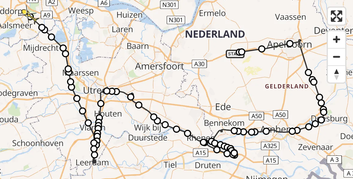 Routekaart van de vlucht: Politieheli naar Aalsmeer, Oosteinderweg