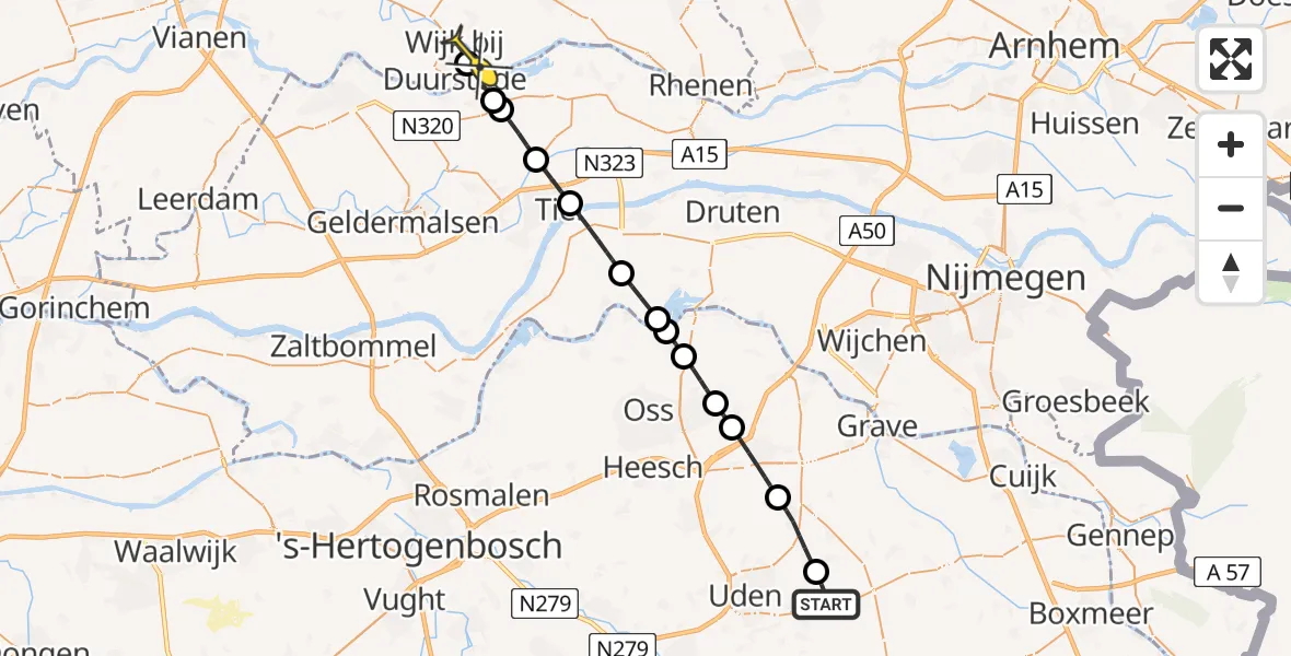 Routekaart van de vlucht: Lifeliner 3 naar Wijk bij Duurstede, Achter-Oventje