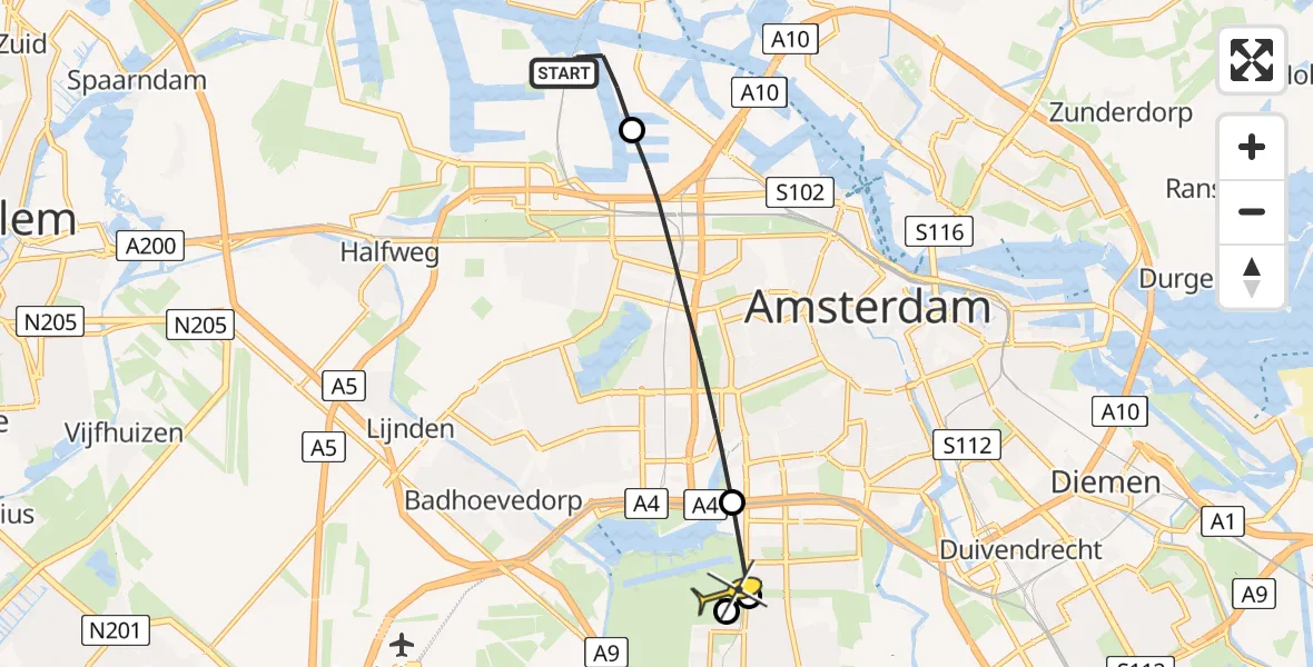 Routekaart van de vlucht: Lifeliner 1 naar Amstelveen, Kajuitpad