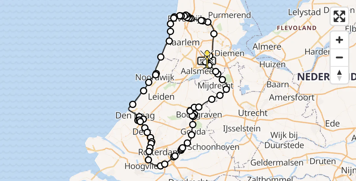 Routekaart van de vlucht: Politieheli naar Schiphol, Halim P.K. straat