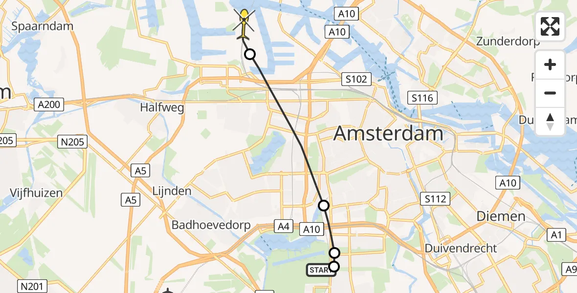 Routekaart van de vlucht: Lifeliner 1 naar Amsterdam Heliport, Rupelmonde