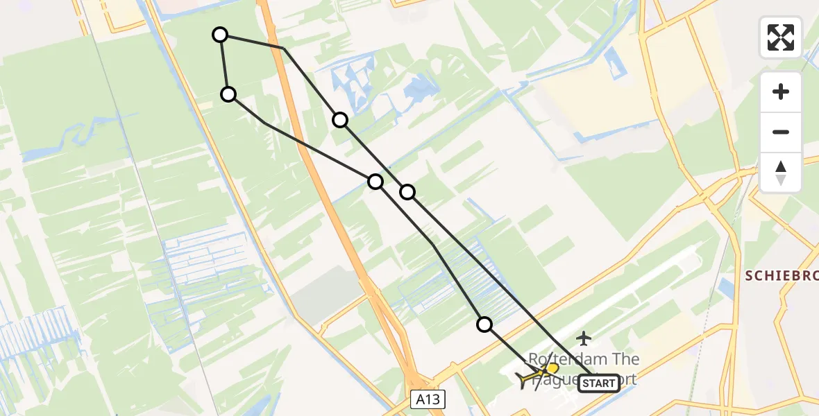 Routekaart van de vlucht: Lifeliner 2 naar Rotterdam The Hague Airport, Zwetkade