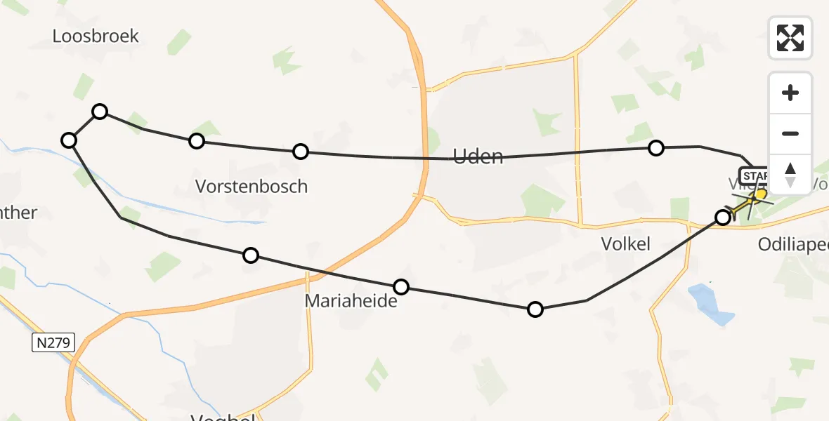 Routekaart van de vlucht: Lifeliner 3 naar Vliegbasis Volkel, Vliegeniersstraat