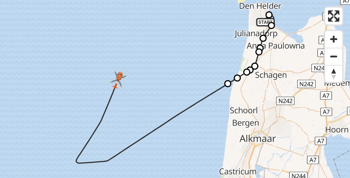 Vluchtroute Kustwachthelikopter Vliegveld De Kooy - , 16 maart 2025, 14:26