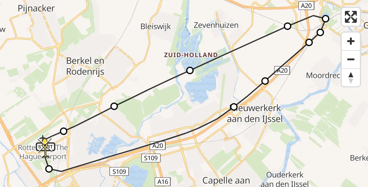 Routekaart van de vlucht: Lifeliner 2 naar Rotterdam The Hague Airport, HSL-Zuid