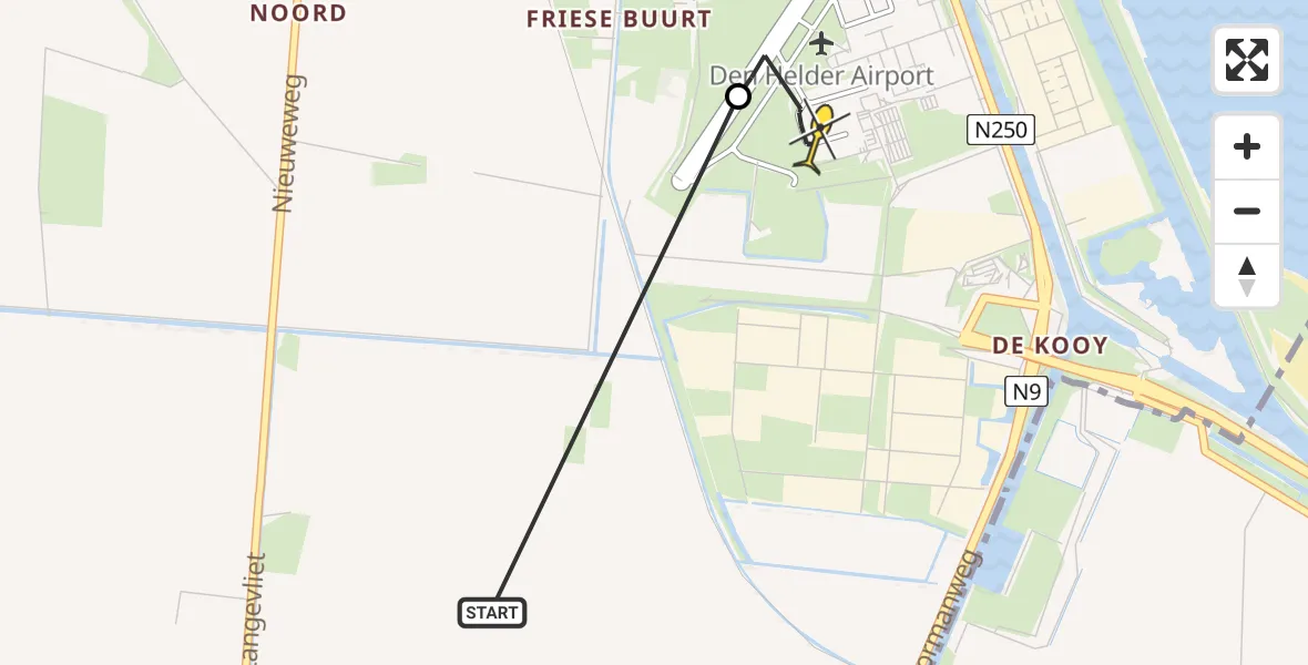 Routekaart van de vlucht: Kustwachthelikopter naar Vliegveld De Kooy, Luchthavenweg