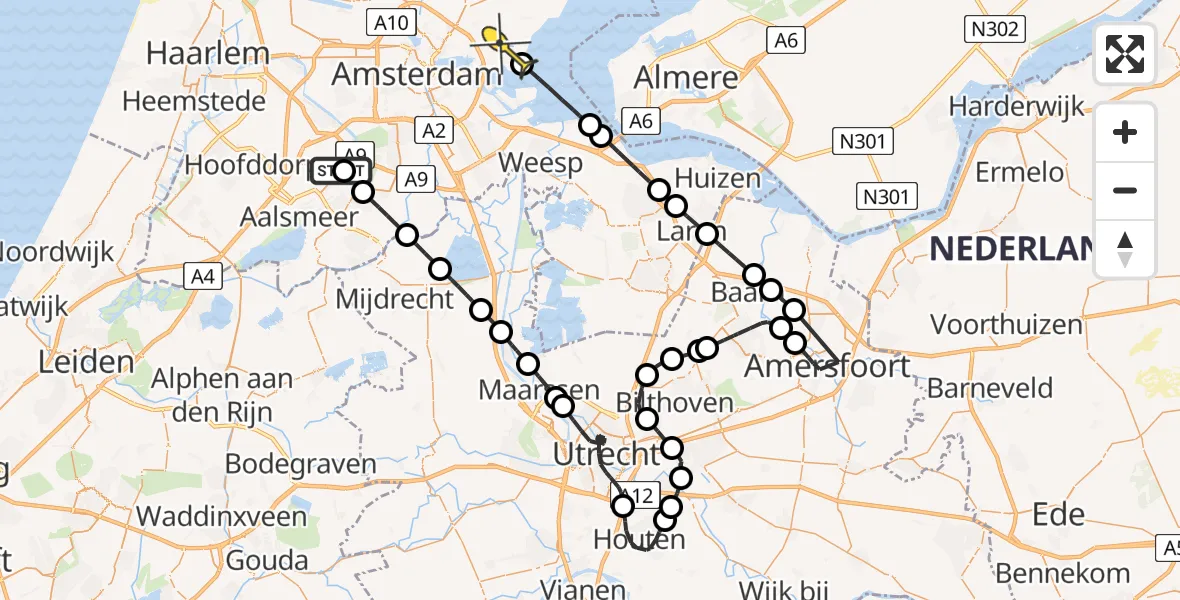 Routekaart van de vlucht: Politieheli naar Amsterdam, Oosteinderweg