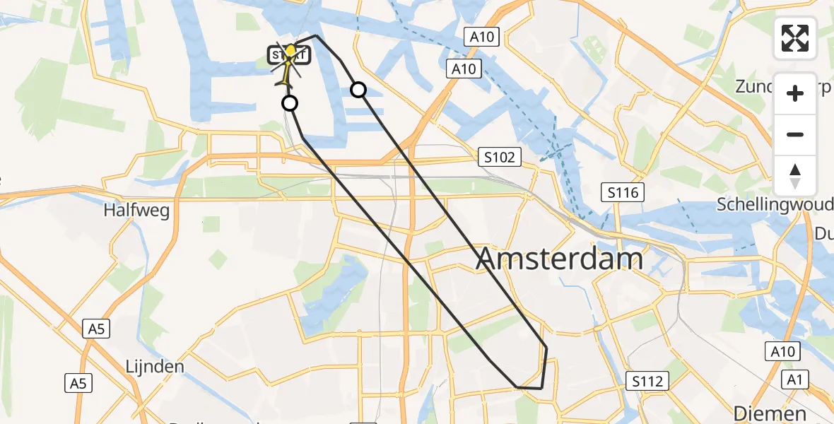 Routekaart van de vlucht: Lifeliner 1 naar Amsterdam Heliport, Kajuitpad