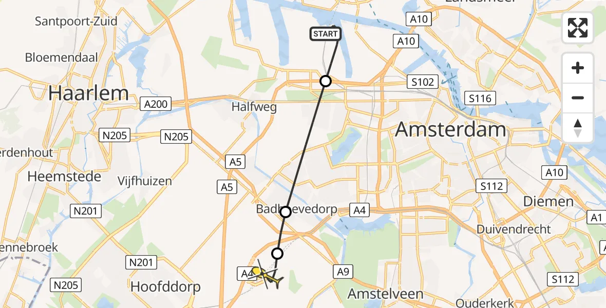 Routekaart van de vlucht: Lifeliner 1 naar Luchthaven Schiphol, Maltaweg