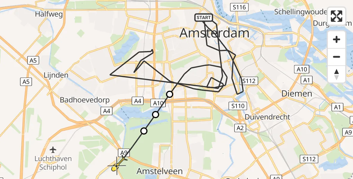 Routekaart van de vlucht: Politiehelikopter naar Amstelveen, Keizersgracht