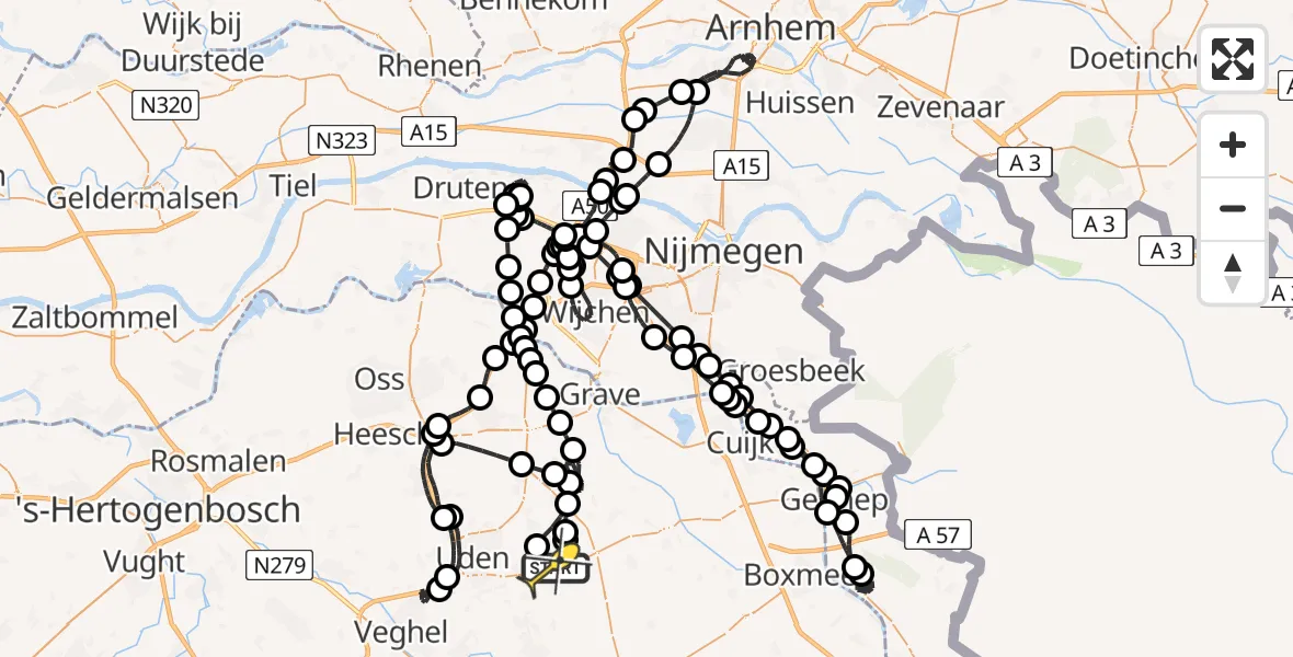 Vluchtroute Politiehelikopter van Vliegbasis Volkel naar Vliegbasis Volkel