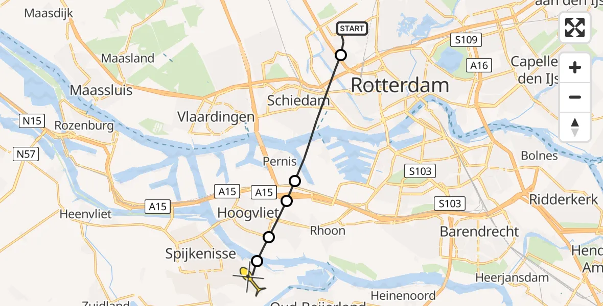 Routekaart van de vlucht: Lifeliner 2 naar Spijkenisse, Van der Duijn van Maasdamweg