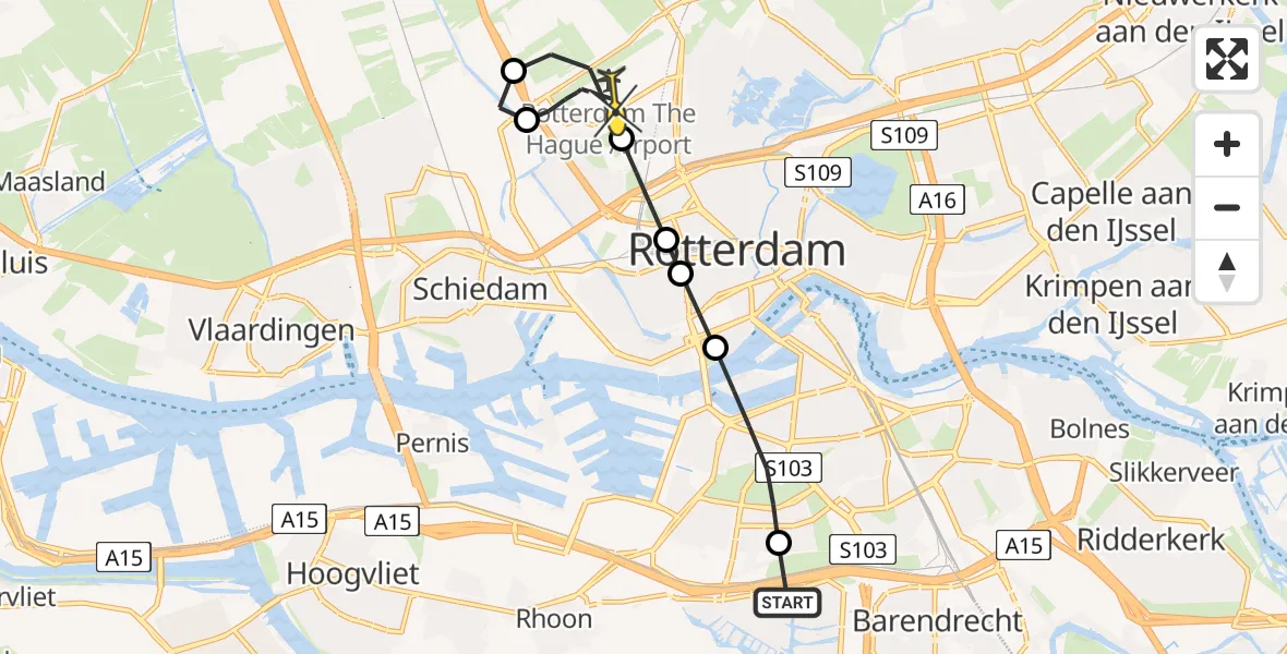 Routekaart van de vlucht: Lifeliner 2 naar Rotterdam The Hague Airport, Boekenrode